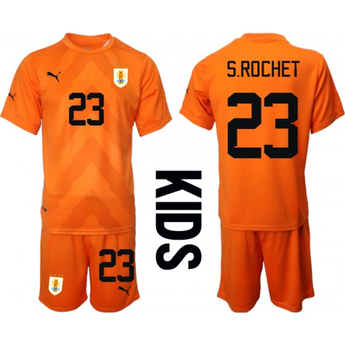 Fotbalové Dres Uruguay Sergio Rochet #23 Brankářské Dětské Venkovní MS 2022 Krátký Rukáv (+ trenýrky)